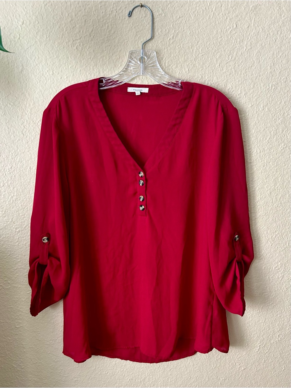 Maurices Red V-Neck Button-Front Blouse